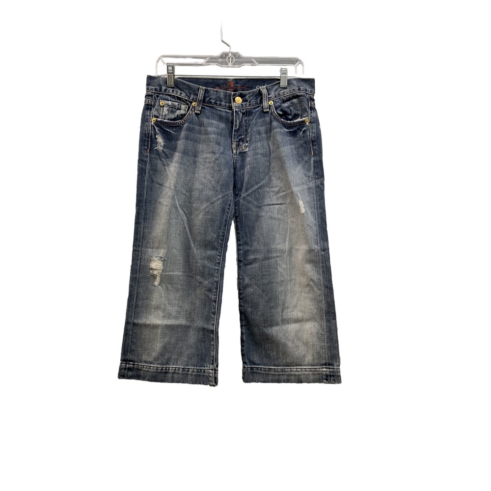 7 For All Mankind Jeans Womens Size 27 x 21 Crop Dojo Blue Denim